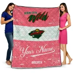 personalized minnesota wild pinstripe lines red white quilt blanket best selling