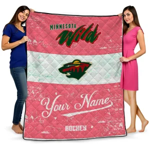 personalized minnesota wild pinstripe lines red white quilt blanket best selling