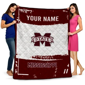 personalized mississippi state bulldogs grunge patch maroon white quilt blanket best selling