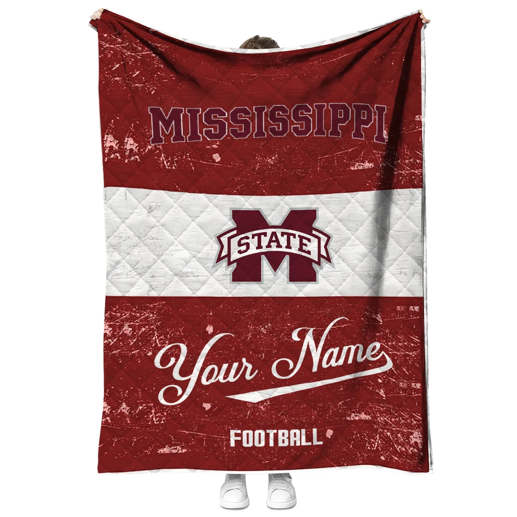 personalized mississippi state bulldogs hibiscus burst maroon white quilt blanket fashion forward