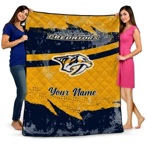 personalized nashville predators brushstroke layers gold quilt blanket best selling