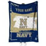 personalized navy midshipmen grunge patch blue white quilt blanket best selling