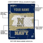 personalized navy midshipmen grunge patch blue white quilt blanket best selling