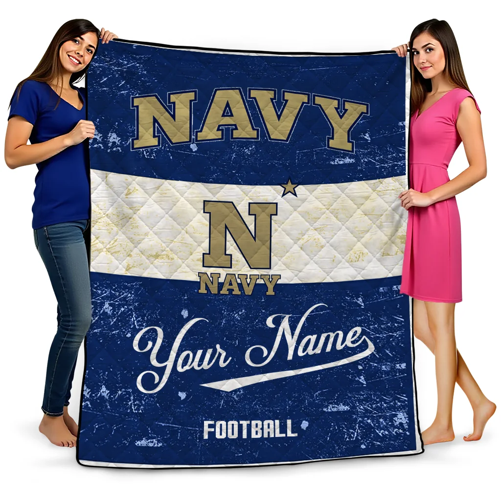 personalized navy midshipmen hibiscus burst blue white quilt blanket best selling