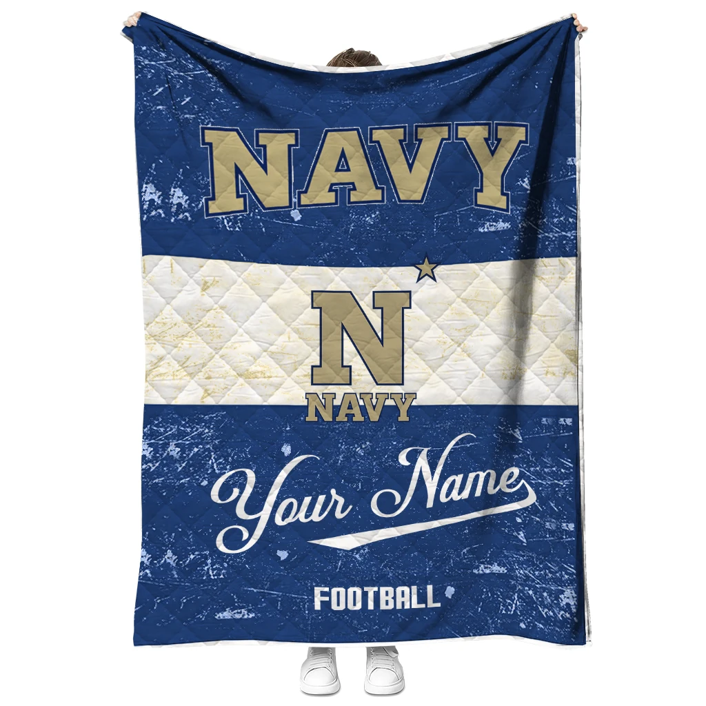 personalized navy midshipmen hibiscus burst blue white quilt blanket fashion forward