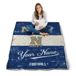 personalized navy midshipmen hibiscus burst blue white quilt blanket best selling