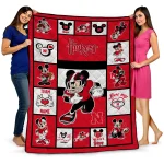 personalized nebraska cornhuskers mickey crimson red white quilt blanket best selling