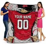 personalized nebraska cornhuskers player sketch red gray quilt blanket best selling