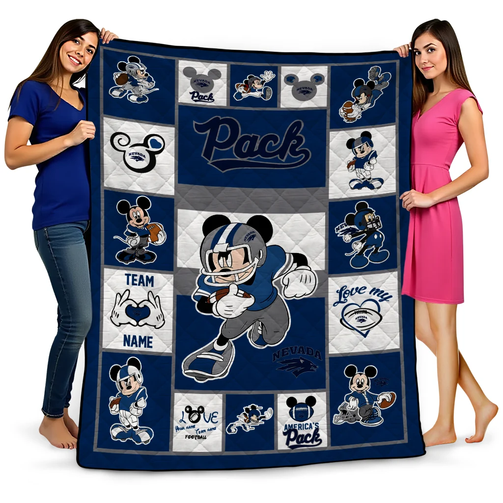 personalized nevada wolf pack mickey crimson blue white quilt blanket best selling