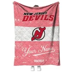 personalized new jersey devils pinstripe lines red white quilt blanket best selling