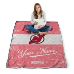 personalized new jersey devils pinstripe lines red white quilt blanket best selling