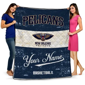 personalized new orleans pelicans helmet fan navy white quilt blanket best selling