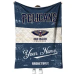 personalized new orleans pelicans helmet fan navy white quilt blanket best selling