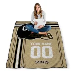 personalized new orleans saints helmet theme gold quilt blanket best selling