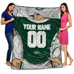 personalized new york jets player sketch green gray quilt blanket best selling