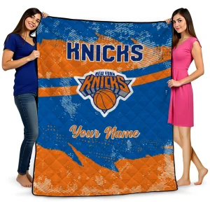 personalized new york knicks brushstroke layers blue quilt blanket best selling