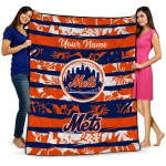 personalized new york mets layered florals blue white quilt blanket best selling