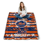 personalized new york mets layered florals blue white quilt blanket best selling