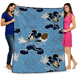 personalized north carolina tar heels mickey football light blue quilt blanket best selling