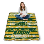 personalized north dakota state bison layered florals green white quilt blanket best selling
