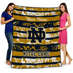 personalized notre dame fighting irish layered florals navy white quilt blanket best selling