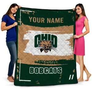 personalized ohio bobcats grunge patch green white quilt blanket best selling