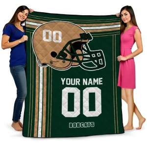 personalized ohio bobcats helmet theme green quilt blanket best selling
