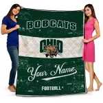 personalized ohio bobcats hibiscus burst green white quilt blanket best selling