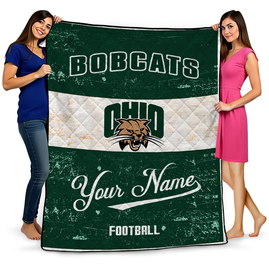 personalized ohio bobcats hibiscus burst green white quilt blanket best selling
