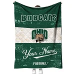 personalized ohio bobcats hibiscus burst green white quilt blanket best selling