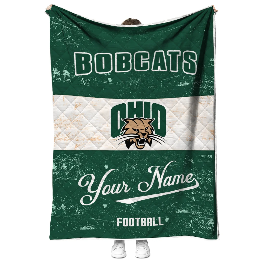 personalized ohio bobcats hibiscus burst green white quilt blanket fashion forward