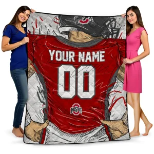 personalized ohio state buckeyes player sketch scarlet gray quilt blanket best selling
