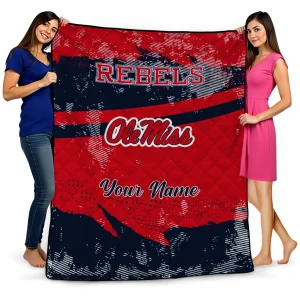personalized ole miss rebels brushstroke layers red quilt blanket best selling