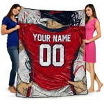 personalized ole miss rebels player sketch red gray quilt blanket best selling