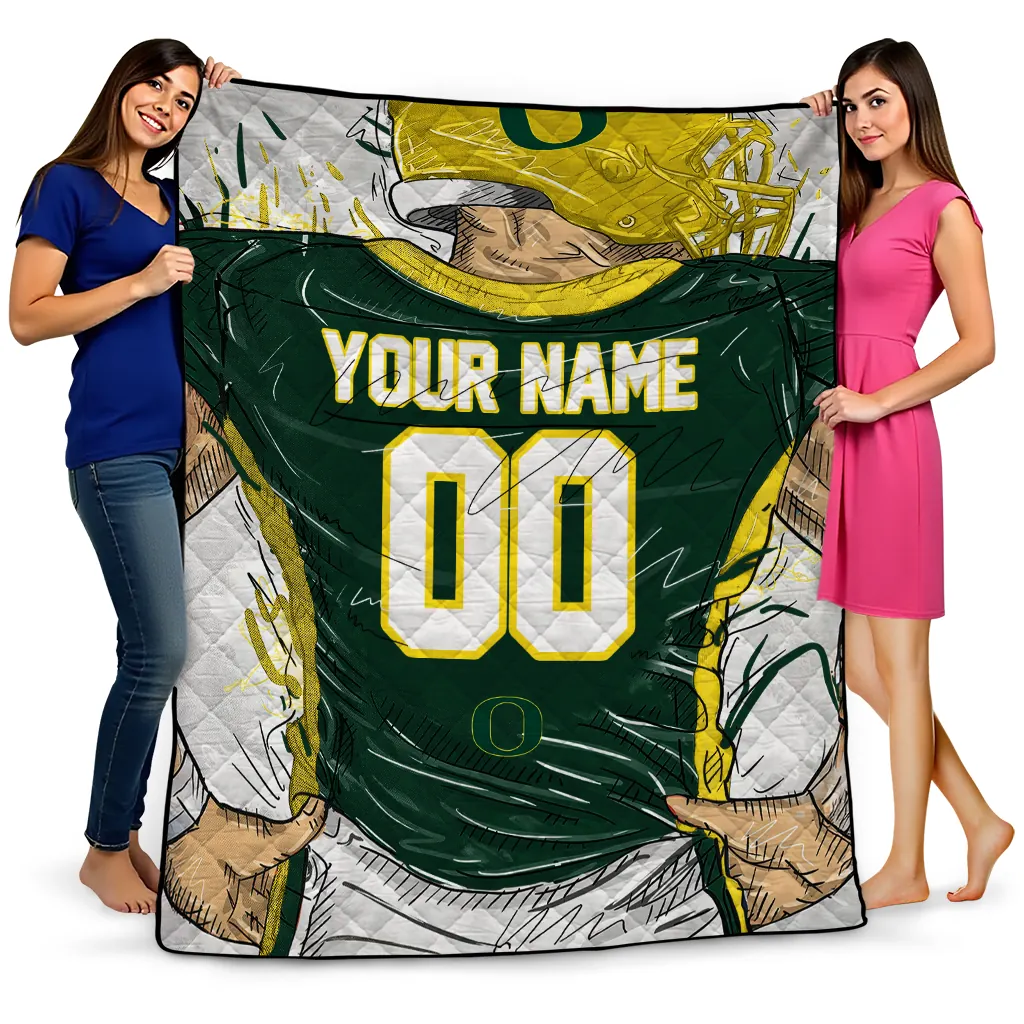 personalized oregon ducks player sketch green gray quilt blanket best selling personalized oregon ducks player sketch green gray quilt blanket best selling