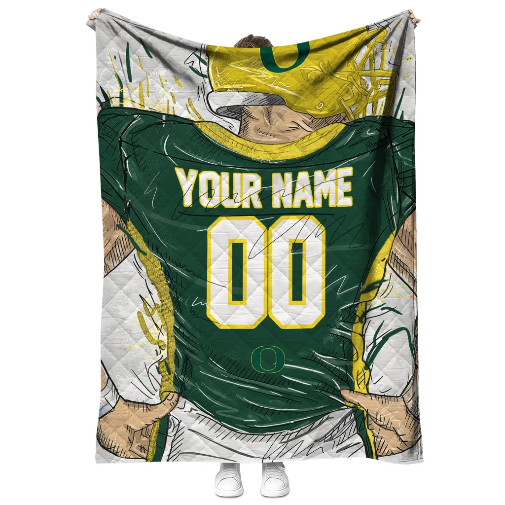 personalized oregon ducks player sketch green gray quilt blanket fashion forward personalized oregon ducks player sketch green gray quilt blanket fashion forward
