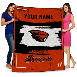 personalized oregon state beavers grunge patch orange white quilt blanket best selling