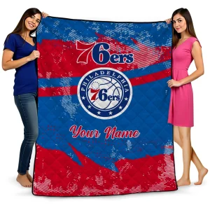personalized philadelphia 76ers brushstroke layers blue quilt blanket best selling