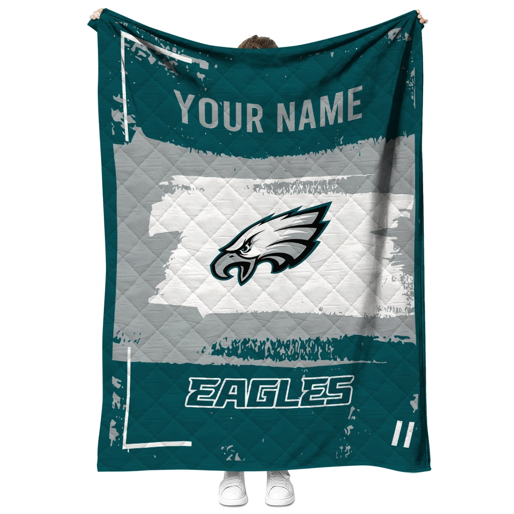 personalized philadelphia eagles grunge patch green white quilt blanket fashion forward
