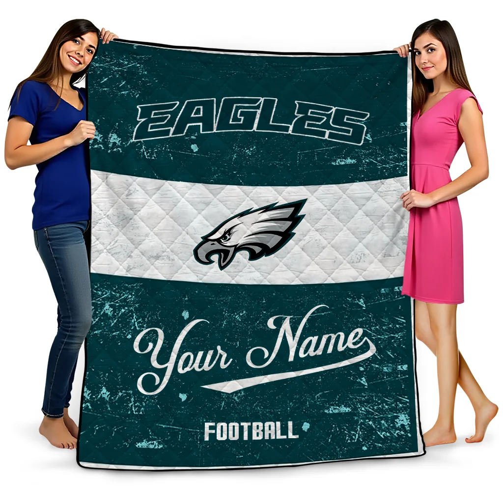 personalized philadelphia eagles hibiscus burst green white quilt blanket best selling