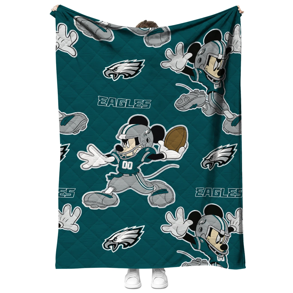 personalized philadelphia eagles mickey football green quilt blanket fashion forward