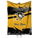 personalized pittsburgh penguins brushstroke layers yellow quilt blanket best selling