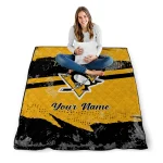 personalized pittsburgh penguins brushstroke layers yellow quilt blanket best selling