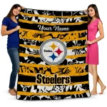 personalized pittsburgh steelers layered florals gold white quilt blanket best selling