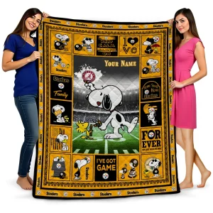 personalized pittsburgh steelers snoopy coach gold quilt blanket best selling