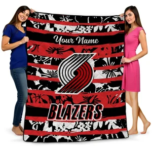 personalized portland trail blazers layered florals red white quilt blanket best selling