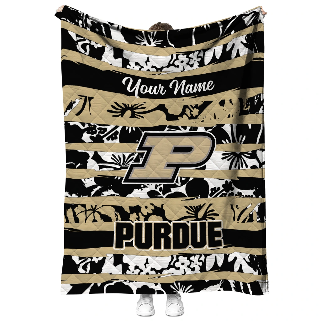 personalized purdue boilermakers layered florals gold white quilt blanket fashion forward