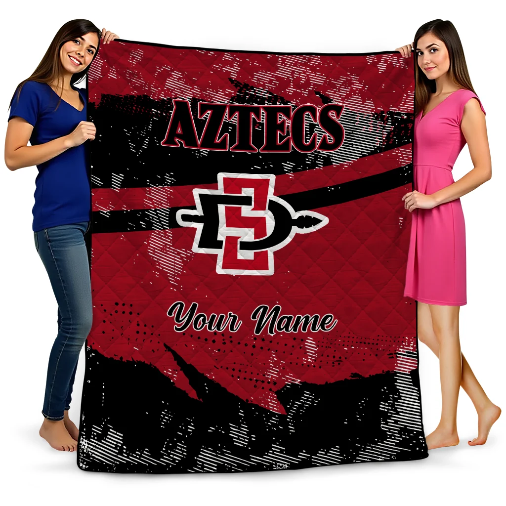 personalized san diego state aztecs brushstroke layers red quilt blanket best selling