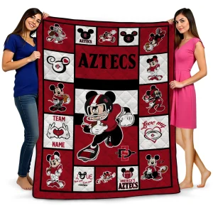 personalized san diego state aztecs mickey crimson red white quilt blanket best selling