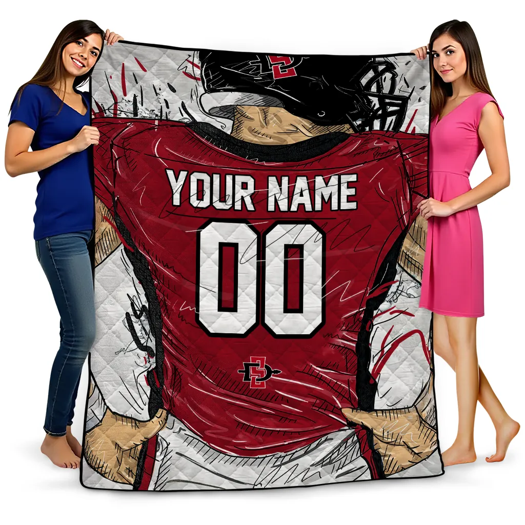 personalized san diego state aztecs player sketch red gray quilt blanket best selling